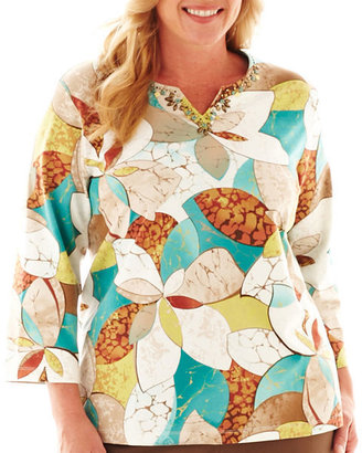 Alfred Dunner Ipanema 3/4-Sleeve Stained Glass Floral Top - Plus