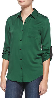 Alice + Olivia Piper Leather-Tab Collared Blouse