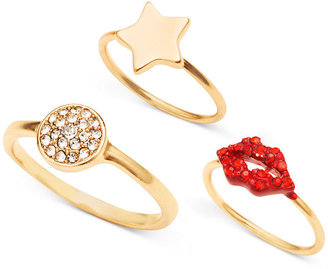 Rachel Roy Gold-Tone Crystal Disc, Lip and Star Ring Trio