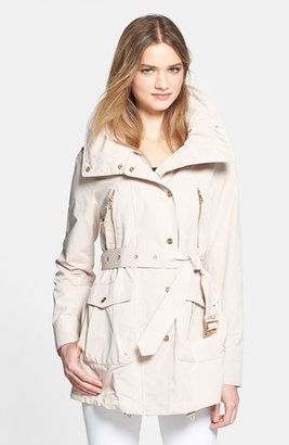 London Fog Asymmetrical Snap Front Trench Coat with Hidden Hood