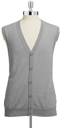 Black Brown 1826 Merino Wool Button Front Sweater Vest-BLACK-Large