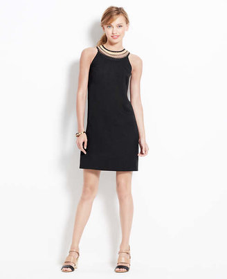 Ann Taylor Petite Embroidered Neck Shift Dress