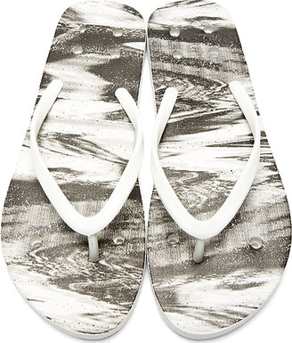 Rick Owens White Digital Print Slip On Sandals