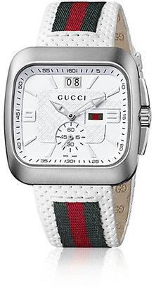 Gucci Coupé Stainless Steel, Leather & Web Strap Watch
