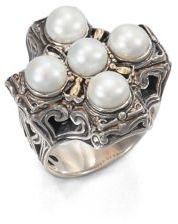 Konstantino Cultured Pearl, Sterling Silver and 18K Yellow Gold Cross Ring