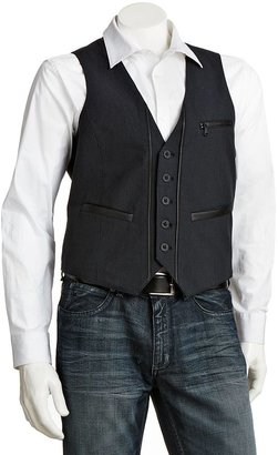 Rock & Republic striped faux-leather trim vest - men