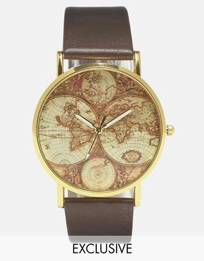 Reclaimed Vintage World Map Brown Strap Watch - Brown