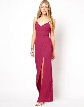 Love Plunge Cami Maxi with Thigh Split - pink