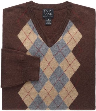 Jos. A. Bank Lambswool Patterned Center Argyle V-Neck Sweater