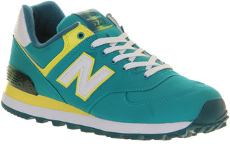 New Balance Wl574 Turquoise Yellow - Hers Trainers