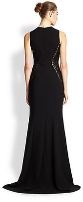 Carmen Marc Valvo Embroidery-Insert Crepe Gown