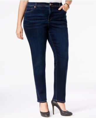 INC International Concepts Plus Size Tummy-Control Straight-Leg Medium Blue Wash Jeans, Only at Macy's