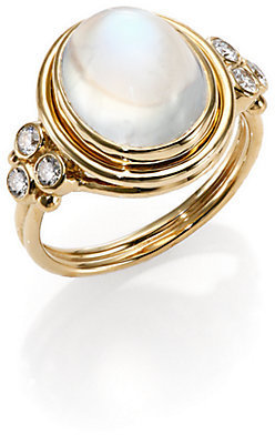 Temple St. Clair Royal Blue Moonstone, Diamond & 18K Yellow Gold Oval Ring