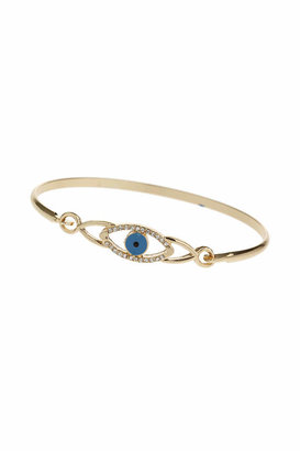 Topshop Freedom at 100% metal. Gold-look bangle with blue eye and crystal rhinestone detailing, inside diameter 6.5cm
