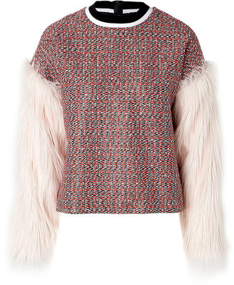 MSGM Woven Top with Faux Fur Sleeves