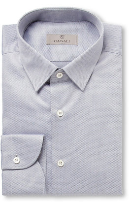 Canali Blue Slim-Fit Printed Cotton Shirt