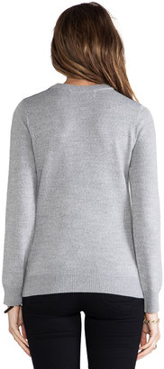 Yigal Azrouel Cut25 by Leather Printed Paneled Crewneck Sweater