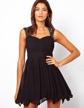 Little Mistress Prom Dress with Embellished Shoulder - Black
