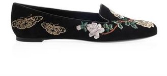 Alexander McQueen Floral embroidered suede slippers