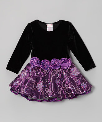 Nannette Black & Purple Sparkle Blossom Dress - Toddler & Girls