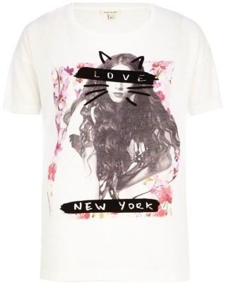 River Island White love New York girl print t-shirt