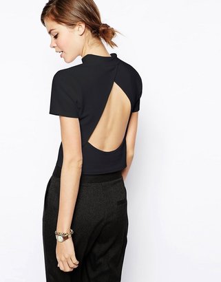 ASOS Top with Open Back & High Neck - Black