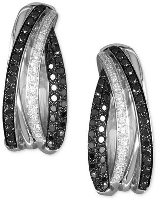 Effy Caviar by Black Diamond and White Diamond Hoop Earrings (3/4 ct. t.w.) in 14k White Gold