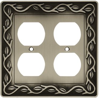 Liberty Hardware 64173 Leaf and Vine Double Duplex Wall Plate, Brushed Satin Pewter