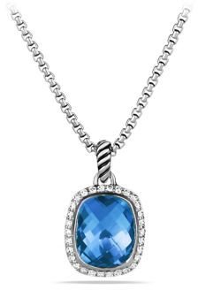 David Yurman Noblesse Pendant with Blue Topaz and Diamonds on Chain