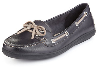 Marks and Spencer FootgloveTM Leather Wide Fit Bow Boat Shoes