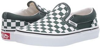 Vans Kids Classic Slip-On (Little Kid/Big Kid) ((Checkerboard) Trekking Green/True White) Boys Shoes