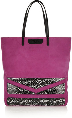 Karl Lagerfeld Paris Suede and snake-effect leather tote
