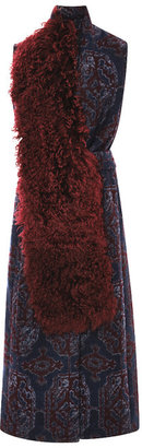 Thakoon Tile Jacquard Fur Lapel Vest Red/Navy