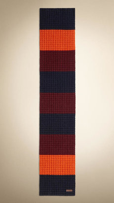 Burberry Wool Cashmere Block Stripe Scarf