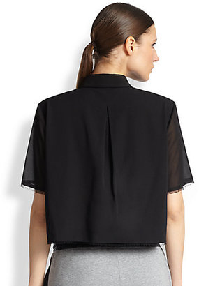 Alexander Wang T by Stretch Silk Cropped Frayed Shirt