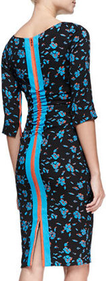 Tracy Reese 3/4-Sleeve Ruched-Waist Floral Sheath Dress