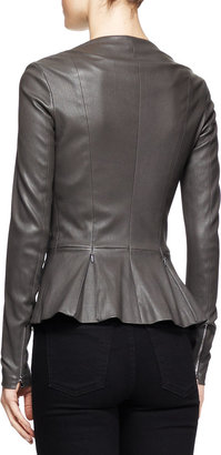 The Row Anasta Leather Peplum Jacket, Charcoal