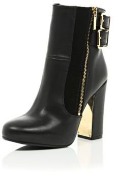 River Island Black leather metal block heel ankle boots