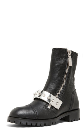 Alexander McQueen Calfskin Leather Boots in Black & Silver
