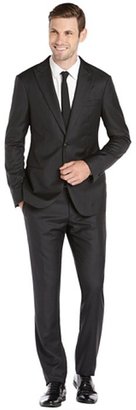 Giorgio Armani dark grey wool 2-button suit with flat front pants