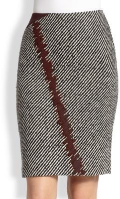 Fendi Leather-Stitched Wool Skirt
