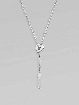 Gucci Sterling Silver Textured Heart Lariat Necklace