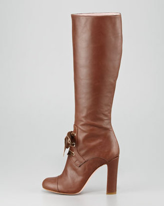 RED Valentino Lace-Front Leather Knee Boot
