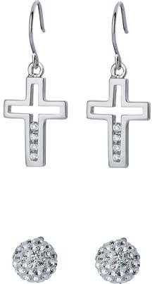 Silver Cross Sterling and Crystal Stud Earrings - Set of 2.