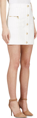 Balmain White Gold Stripe Emblem Button Short Skirt