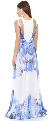 Just Cavalli Blue Orchid Print Gown