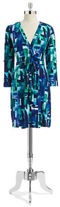 Calvin Klein Printed Roll Sleeve Wrap Dress --