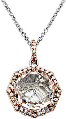 Lord & Taylor White Quartz and Diamond Accented Necklace in Sterling Silver with 14 Kt Rose Gold