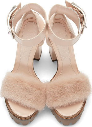 Alexander McQueen Powder Pink Leather & Fur New 39s Sandal