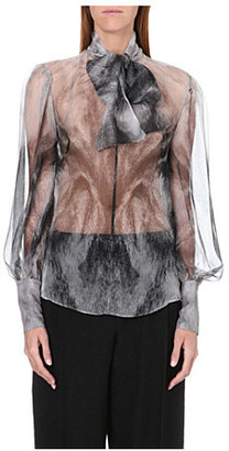 Alexander McQueen Fur-print silk-chiffon blouse